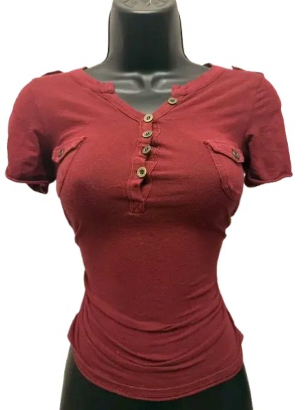 Color Story Short Sleeve Henley Top in Deep Red